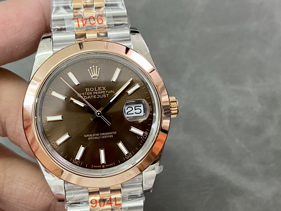 Rolex Datejust 126301 Rose Gold Chocolate Brown Index Dial 41MM Mens Replica Watch